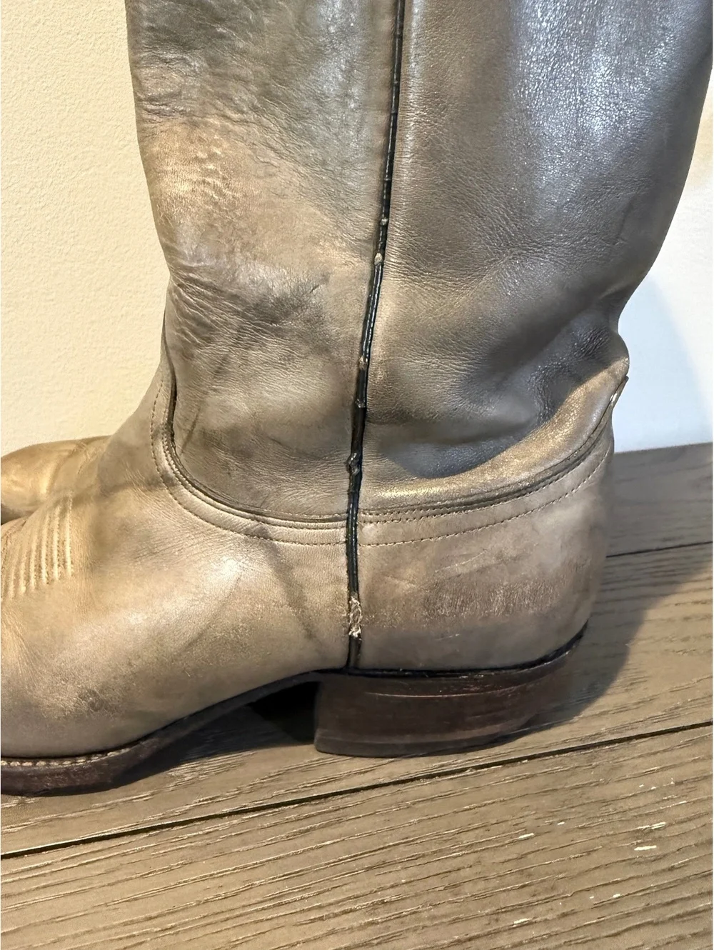 J. Chisholm Gray Leather Cowboy Boots Size 11